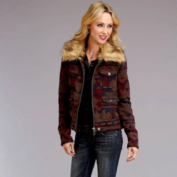 STETSON - Women’s Aztec Blanket Jacket (with Removable Fur Collar) - NWT - M - Picture 2 of 13